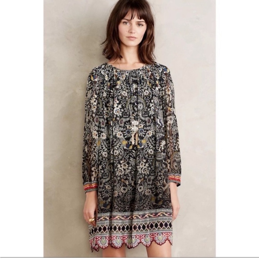 Anthropologie Black Patterned Dress